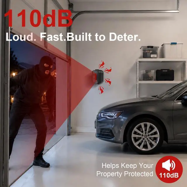 Alt view image 2 of 7 - 110dB Loud Motion Sensor Alarm Indoor with 196ft Remote Control | 196ft Remote Control, 23ft PIR Detector, 2*AA Batteries, Precise Motion Detector Alarm for Garage/Pets/Kids/Shop/Home