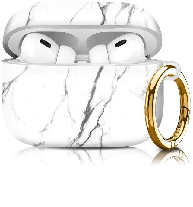 Main image of Compatiable with AirPod Pro 2nd/1st Generation Case,Lightweight & Durable Resistant Hard Case with Keychain,Stylish Design AirPod Case Cover for Women(White Marble)