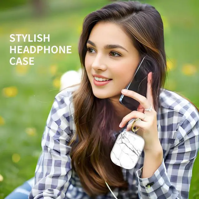 Alt view image 2 of 6 - Compatiable with AirPod Pro 2nd/1st Generation Case,Lightweight & Durable Resistant Hard Case with Keychain,Stylish Design AirPod Case Cover for Women(White Marble)