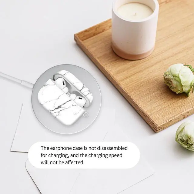 Alt view image 4 of 6 - Compatiable with AirPod Pro 2nd/1st Generation Case,Lightweight & Durable Resistant Hard Case with Keychain,Stylish Design AirPod Case Cover for Women(White Marble)