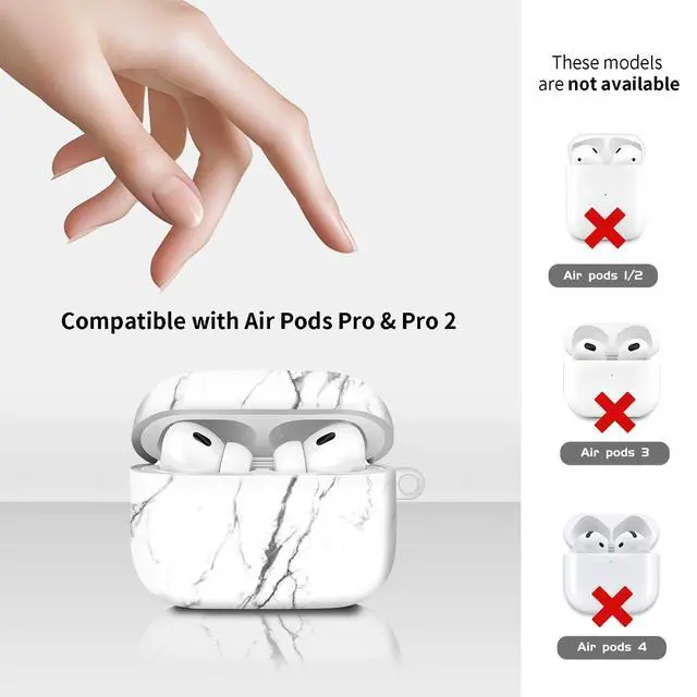 Alt view image 6 of 6 - Compatiable with AirPod Pro 2nd/1st Generation Case,Lightweight & Durable Resistant Hard Case with Keychain,Stylish Design AirPod Case Cover for Women(White Marble)