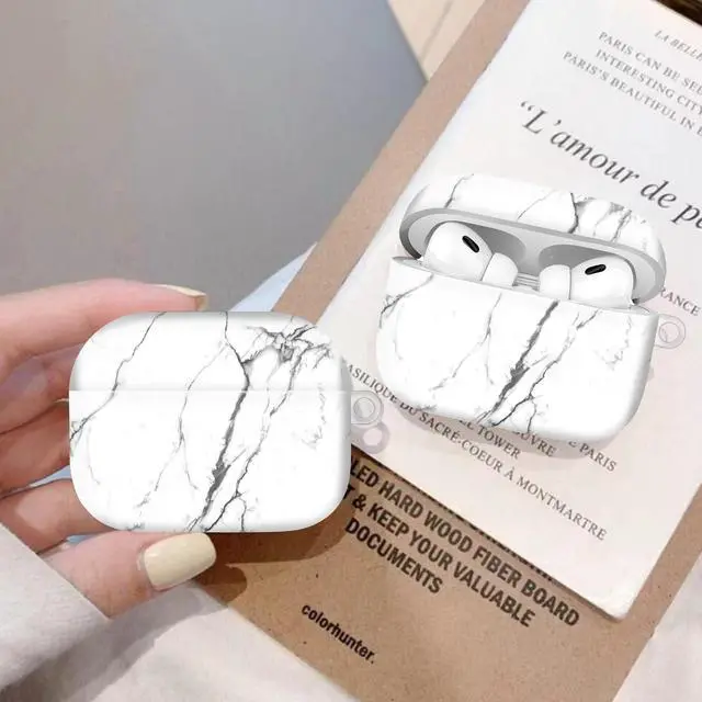 Alt view image 5 of 6 - Compatiable with AirPod Pro 2nd/1st Generation Case,Lightweight & Durable Resistant Hard Case with Keychain,Stylish Design AirPod Case Cover for Women(White Marble)