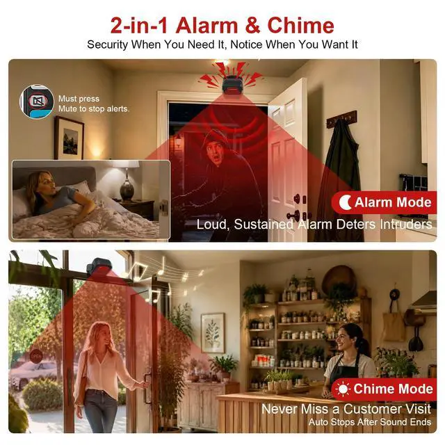 Alt view image 4 of 7 - 110dB Loud Motion Sensor Alarm Indoor with 196ft Remote Control | 196ft Remote Control, 23ft PIR Detector, 2*AA Batteries, Precise Motion Detector Alarm for Garage/Pets/Kids/Shop/Home