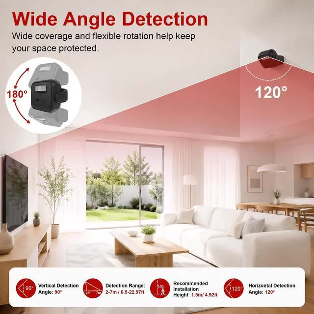 Alt view image 6 of 7 - 110dB Loud Motion Sensor Alarm Indoor with 196ft Remote Control | 196ft Remote Control, 23ft PIR Detector, 2*AA Batteries, Precise Motion Detector Alarm for Garage/Pets/Kids/Shop/Home