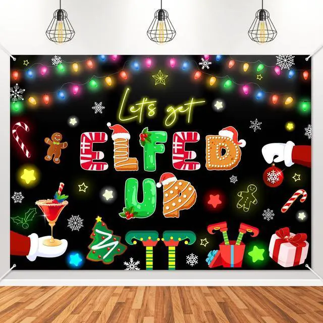 Main image of Let's Get Elfed Up Backdrop Xmas Kids Elfed Party Decorations Banner Elf Christmas Birthday Photography Background Winter Holiday Party Decoration Banner (7x5ft)