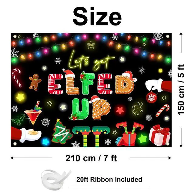 Alt view image 2 of 7 - Let's Get Elfed Up Backdrop Xmas Kids Elfed Party Decorations Banner Elf Christmas Birthday Photography Background Winter Holiday Party Decoration Banner (7x5ft)