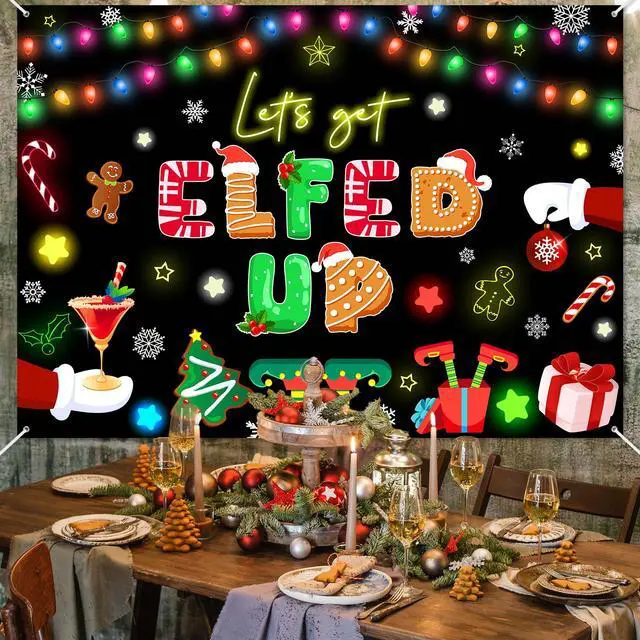 Alt view image 3 of 7 - Let's Get Elfed Up Backdrop Xmas Kids Elfed Party Decorations Banner Elf Christmas Birthday Photography Background Winter Holiday Party Decoration Banner (7x5ft)