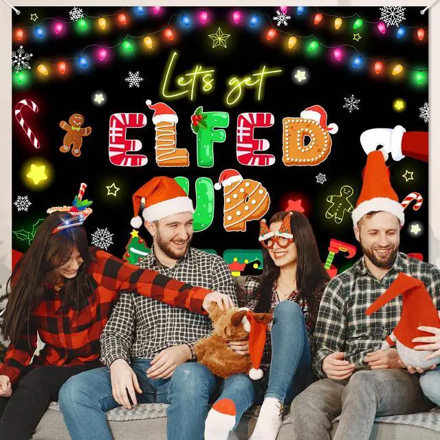 Alt view image 4 of 7 - Let's Get Elfed Up Backdrop Xmas Kids Elfed Party Decorations Banner Elf Christmas Birthday Photography Background Winter Holiday Party Decoration Banner (7x5ft)