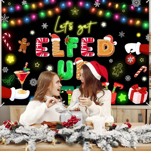 Alt view image 7 of 7 - Let's Get Elfed Up Backdrop Xmas Kids Elfed Party Decorations Banner Elf Christmas Birthday Photography Background Winter Holiday Party Decoration Banner (7x5ft)