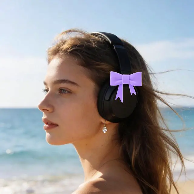 Alt view image 5 of 6 - Silicone Bow Headphone Decor Accessories, 4 Pack 3D Cute Earphone Accessories for Women Girls, Gamer Gift for Christmas,Cute Headphone Decorations for Girls-Blue & Purple