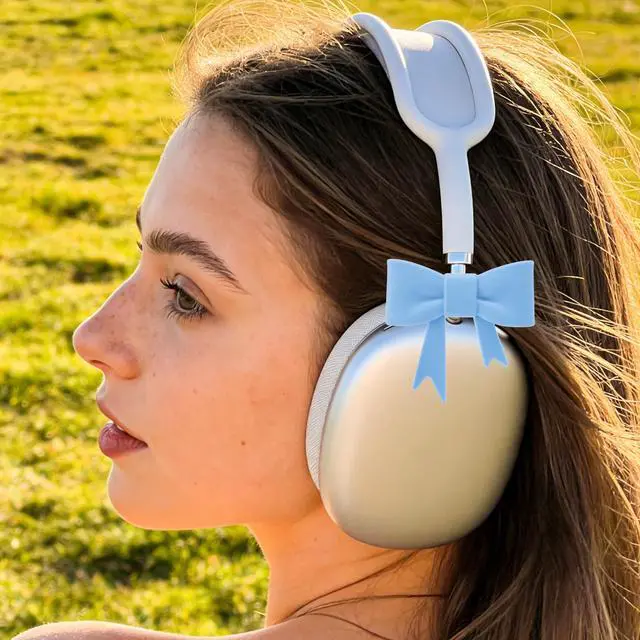 Alt view image 6 of 6 - Silicone Bow Headphone Decor Accessories, 4 Pack 3D Cute Earphone Accessories for Women Girls, Gamer Gift for Christmas,Cute Headphone Decorations for Girls-Blue & Purple
