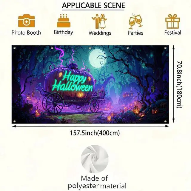 Alt view image 4 of 6 - Halloween Door Cover 13x6ft Polyester Garage Banner | Polyester, skeleton in brick wall Halloween Door Cover for holiday, outdoor and party wall display