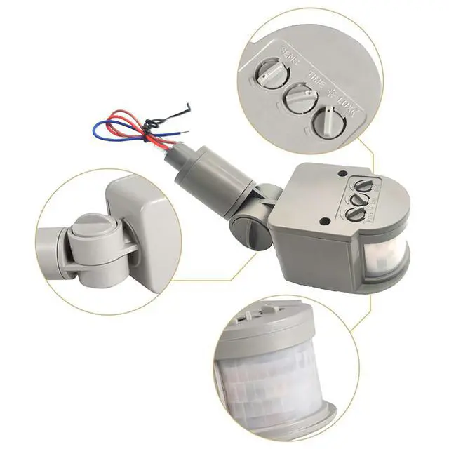 Alt view image 5 of 6 - PIR Motion Detector, Motion Sensor Replacement, AC110-220V, Waterproof Outdoor,Human Body Sensor for LED Light, Auto Dusk to Dawn Inductor Switch (Gey)