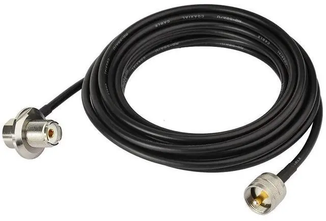 Main image of 20ft RG58 Cable - UHF PL259 Male to SO239 Female | Right Angle Bulkhead Mount for CB, Ham, Two-Way Radio Ideal for Vehicle, Car, SUV, Truck