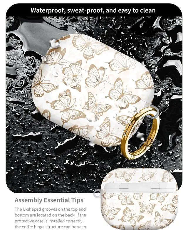 Alt view image 5 of 6 - Compatible with AirPod Pro 3 Case 2025,Shockproof Hard Protective Case,Wireless Charging Compatible, Trendy Elegant Design Cover for Women Men(Butterfly Background Texture)