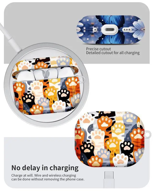 Alt view image 6 of 6 - Compatible with AirPod Pro 3 Case 2025,Shockproof Hard Protective Case,Wireless Charging Compatible, Trendy Elegant Design Cover for Women Men(Colorful Animal Paws)