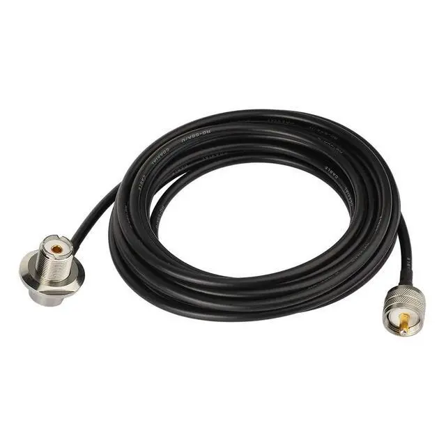 Alt view image 2 of 5 - 20ft RG58 Cable - UHF PL259 Male to SO239 Female | Right Angle Bulkhead Mount for CB, Ham, Two-Way Radio Ideal for Vehicle, Car, SUV, Truck