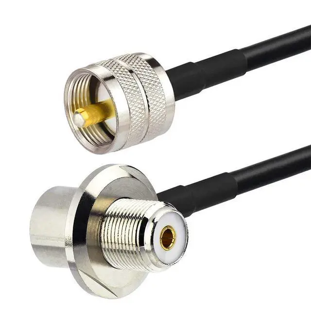 Alt view image 3 of 5 - 20ft RG58 Cable - UHF PL259 Male to SO239 Female | Right Angle Bulkhead Mount for CB, Ham, Two-Way Radio Ideal for Vehicle, Car, SUV, Truck