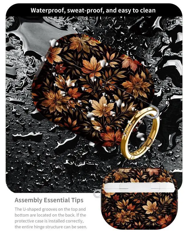 Alt view image 5 of 6 - Compatible with AirPod Pro 3 Case 2025,Shockproof Hard Protective Case,Wireless Charging Compatible, Trendy Elegant Design Cover for Women Men(Autumn Leaves On Black Background)
