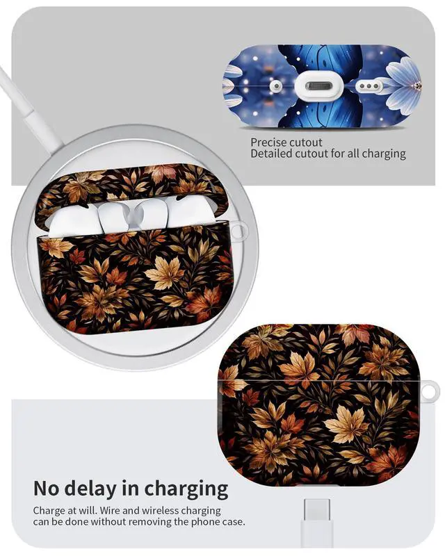 Alt view image 6 of 6 - Compatible with AirPod Pro 3 Case 2025,Shockproof Hard Protective Case,Wireless Charging Compatible, Trendy Elegant Design Cover for Women Men(Autumn Leaves On Black Background)