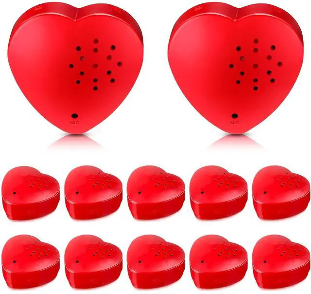 Main image of 12 Pack Voice Recorder for Stuffed Animal Push Button Sound Recorder Heart Shaped Recordable Button Voice Recording Button Box Device for Plush Toy Bear Module Record Messages, Red (30 Seconds)