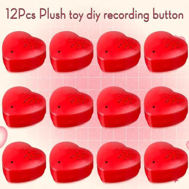 Alt view image 3 of 6 - 12 Pack Voice Recorder for Stuffed Animal Push Button Sound Recorder Heart Shaped Recordable Button Voice Recording Button Box Device for Plush Toy Bear Module Record Messages, Red (30 Seconds)