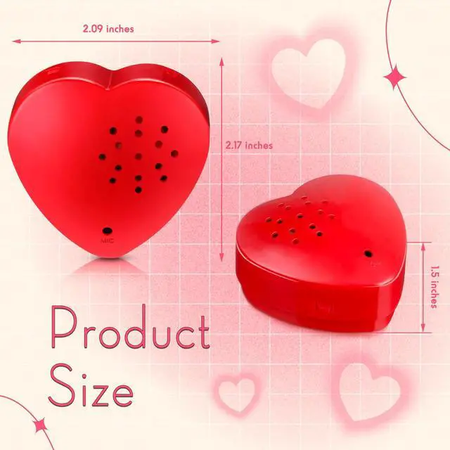 Alt view image 5 of 6 - 12 Pack Voice Recorder for Stuffed Animal Push Button Sound Recorder Heart Shaped Recordable Button Voice Recording Button Box Device for Plush Toy Bear Module Record Messages, Red (30 Seconds)