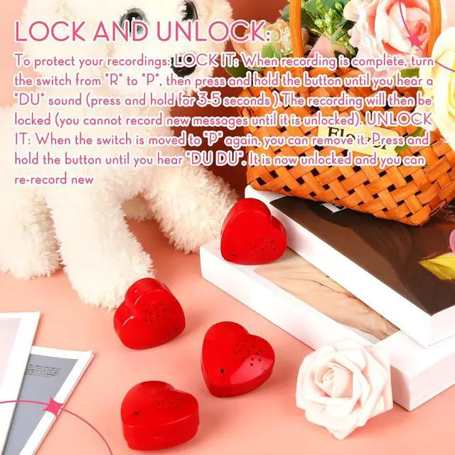 Alt view image 2 of 6 - 12 Pack Voice Recorder for Stuffed Animal Push Button Sound Recorder Heart Shaped Recordable Button Voice Recording Button Box Device for Plush Toy Bear Module Record Messages, Red (30 Seconds)