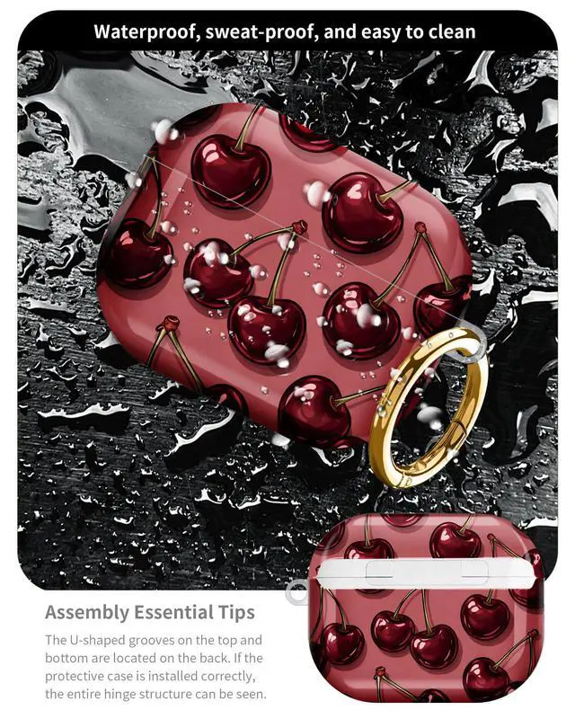 Alt view image 5 of 6 - Compatible with AirPod Pro 3 Case 2025,Shockproof Hard Protective Case,Wireless Charging Compatible, Trendy Elegant Design Cover for Women Men(Cherry Background Art)