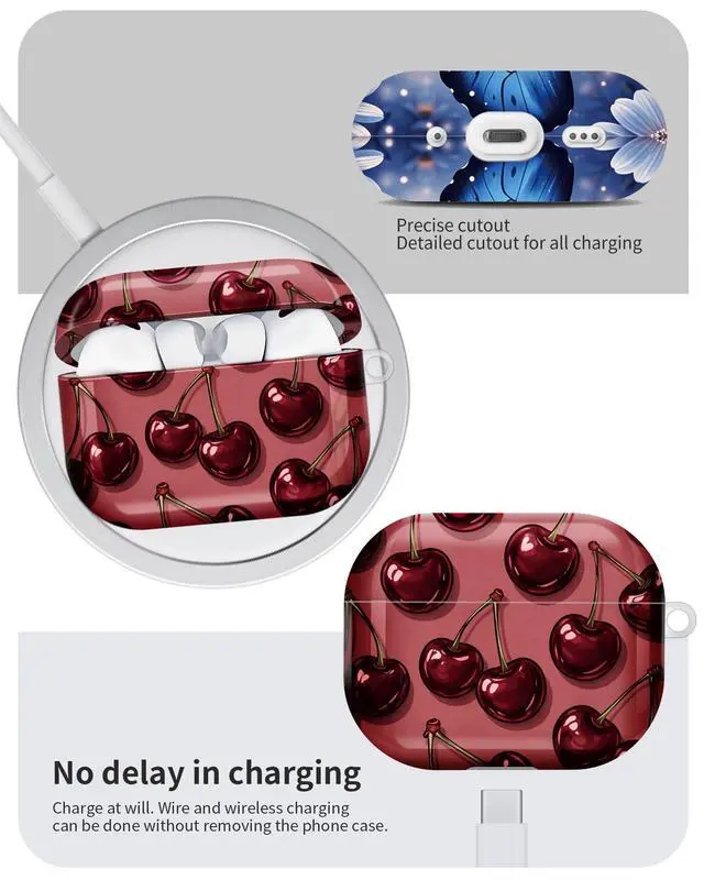 Alt view image 6 of 6 - Compatible with AirPod Pro 3 Case 2025,Shockproof Hard Protective Case,Wireless Charging Compatible, Trendy Elegant Design Cover for Women Men(Cherry Background Art)