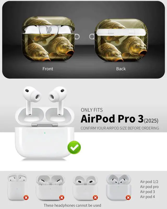 Alt view image 3 of 6 - Compatible with AirPod Pro 3 Case 2025,Shockproof Hard Protective Case,Wireless Charging Compatible, Trendy Elegant Design Cover for Women Men(Fish Underwater Realistic Art)
