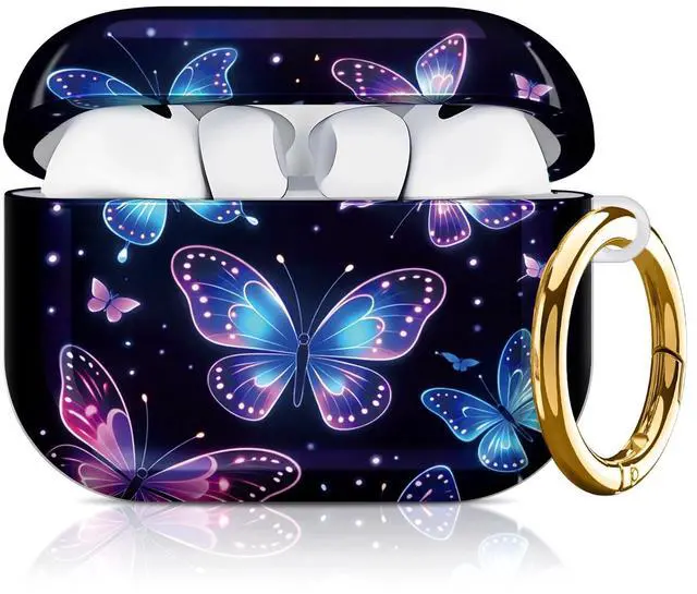 Main image of Compatible with AirPod Pro 3 Case 2025,Shockproof Hard Protective Case,Wireless Charging Compatible, Trendy Elegant Design Cover for Women Men(Glowing Butterflies in Purple and Blue)