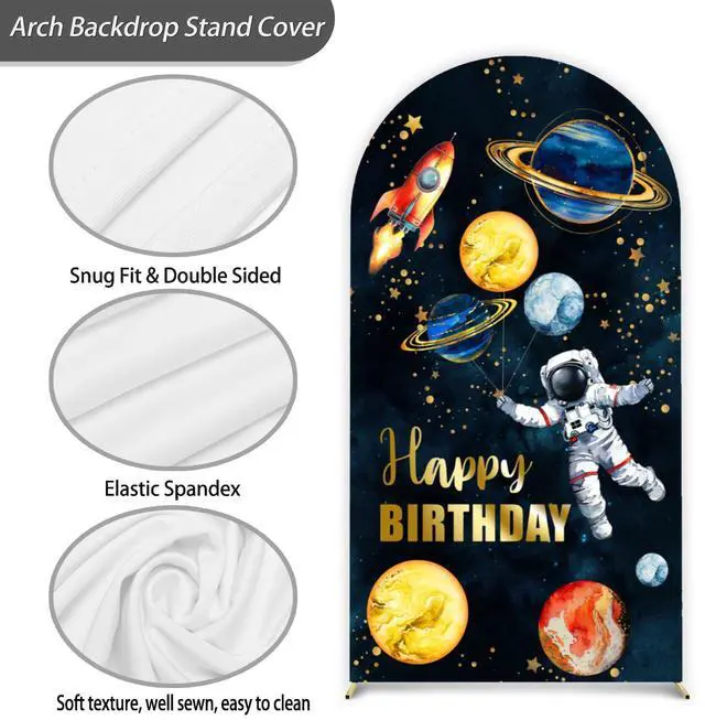 Alt view image 2 of 7 - Astronaut Arch Cover for Boys and Girls 7.2FT Double-Sided Spandex Fitted Birthday Party Arch Stand Covers Round Top Astronaut Space Print Backdrop Cover for Birthday Baby Shower Party Decor