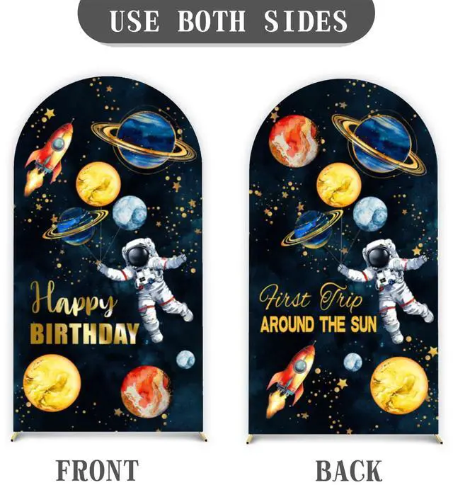Alt view image 3 of 7 - Astronaut Arch Cover for Boys and Girls 7.2FT Double-Sided Spandex Fitted Birthday Party Arch Stand Covers Round Top Astronaut Space Print Backdrop Cover for Birthday Baby Shower Party Decor