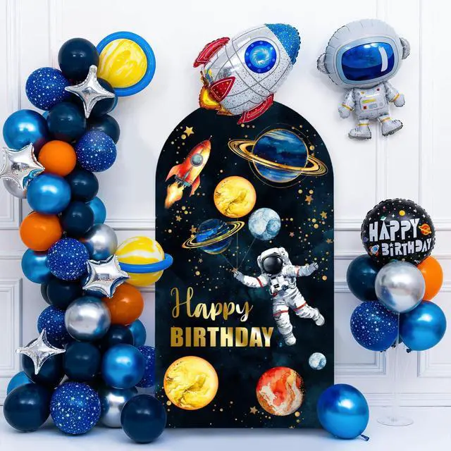 Alt view image 4 of 7 - Astronaut Arch Cover for Boys and Girls 7.2FT Double-Sided Spandex Fitted Birthday Party Arch Stand Covers Round Top Astronaut Space Print Backdrop Cover for Birthday Baby Shower Party Decor