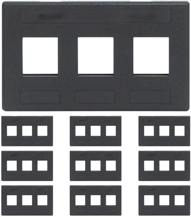 Main image of Modular Furniture Faceplate with 3 Ports (10 Pack), TIA Cutout Compatible, 1-Piece Fixed Design, Keystone Jack Support, Black