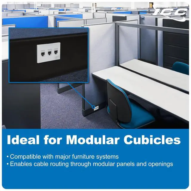 Alt view image 3 of 7 - Modular Furniture Faceplate with 3 Ports (10 Pack), TIA Cutout Compatible, 1-Piece Fixed Design, Keystone Jack Support, Black