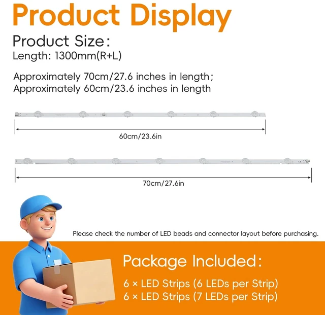 Alt view image 2 of 6 - 12 Pcs LED Backlight Strips for Sony 65 Suitable for Sony 65-inch TV backlight barI-6500SY80131-R-V2I-6500SY80131-L-V2I-6500SY80131