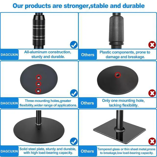 Alt view image 3 of 6 - Speaker Stands, Adjustable Height from 33" to 48", 2 Packs | All Metal Speaker Stands Pair for Small SpeakersHolds up to 8.8 lbs, Easy DIY Assembly, DX-718, Black