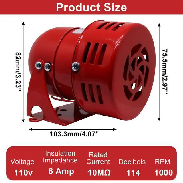 Alt view image 2 of 7 - Motor Siren Red 1Pc AC 110V 114dB Industry Electric Motor Alarm Driven Siren, Horn Sound Buzzer Alarms Bell for Home, Industries, Stores and Security Alarm System