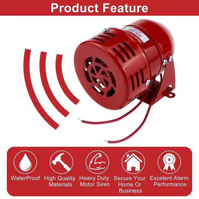 Alt view image 3 of 7 - Motor Siren Red 1Pc AC 110V 114dB Industry Electric Motor Alarm Driven Siren, Horn Sound Buzzer Alarms Bell for Home, Industries, Stores and Security Alarm System
