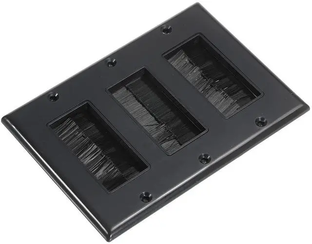 Main image of Brush Wall Plate Decoration Wall Panel Cable Pass Through Three Gang 163mmx114mm Black for Low-Voltage Cables