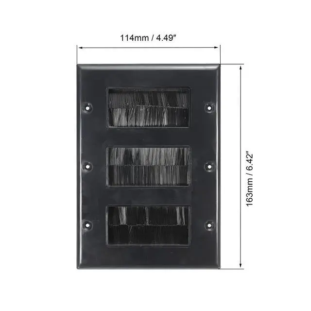 Alt view image 2 of 4 - Brush Wall Plate Decoration Wall Panel Cable Pass Through Three Gang 163mmx114mm Black for Low-Voltage Cables