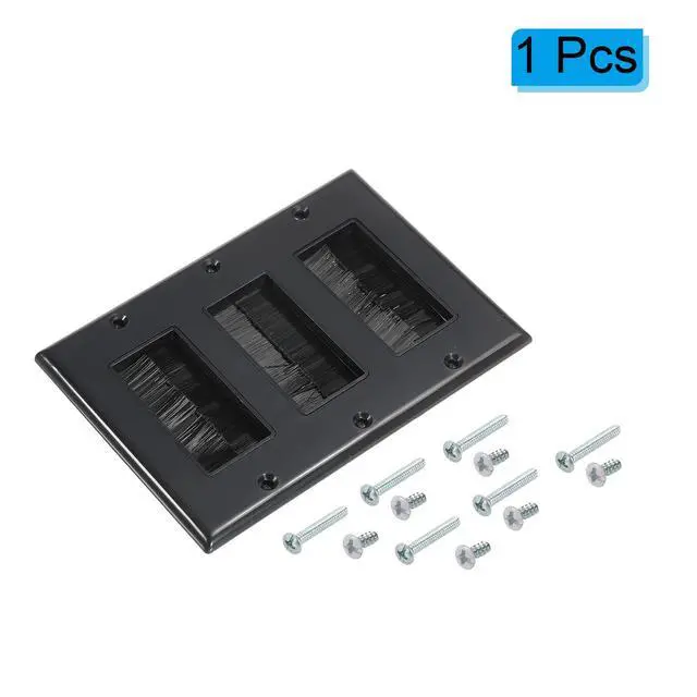Alt view image 3 of 4 - Brush Wall Plate Decoration Wall Panel Cable Pass Through Three Gang 163mmx114mm Black for Low-Voltage Cables