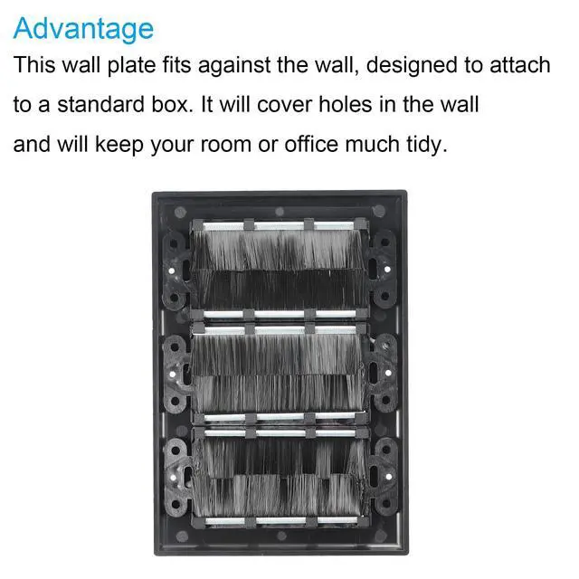 Alt view image 4 of 4 - Brush Wall Plate Decoration Wall Panel Cable Pass Through Three Gang 163mmx114mm Black for Low-Voltage Cables