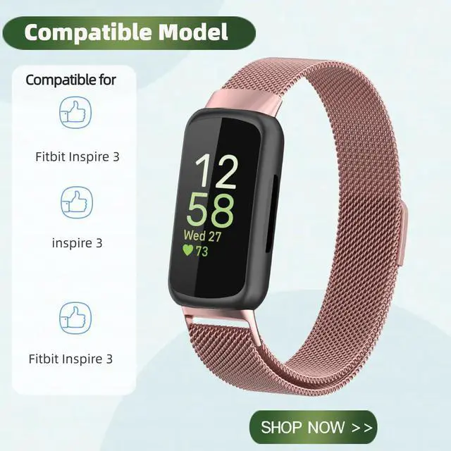 Alt view image 2 of 6 - Compatible for Fitbit Inspire 3 Bands with Case, Metal Braided Strap Magnetic Clasp, Stainless Steel Mesh, Soft TPU Bumper Cover for Men Women