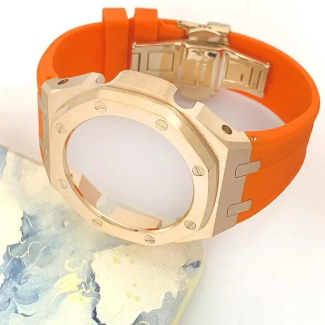 Alt view image 2 of 6 - Ga2100 Band Case Strap Mod Kit,Pink Gold Stainless Steel Metal Case Bezel 9 match Color Silicone Band Strap Parts Compatible With Casio G shock Ga-2100 Ga-2110 GAB-2100