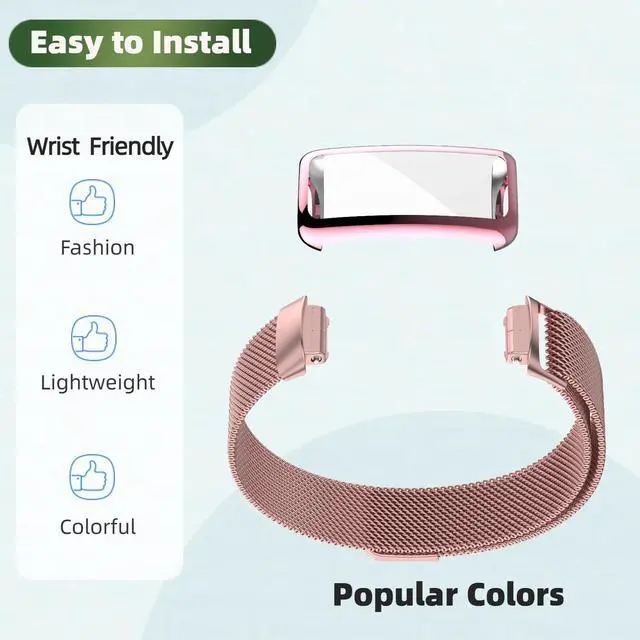 Alt view image 5 of 6 - Compatible for Fitbit Inspire 3 Bands with Case, Metal Braided Strap Magnetic Clasp, Stainless Steel Mesh, Soft TPU Bumper Cover for Men Women