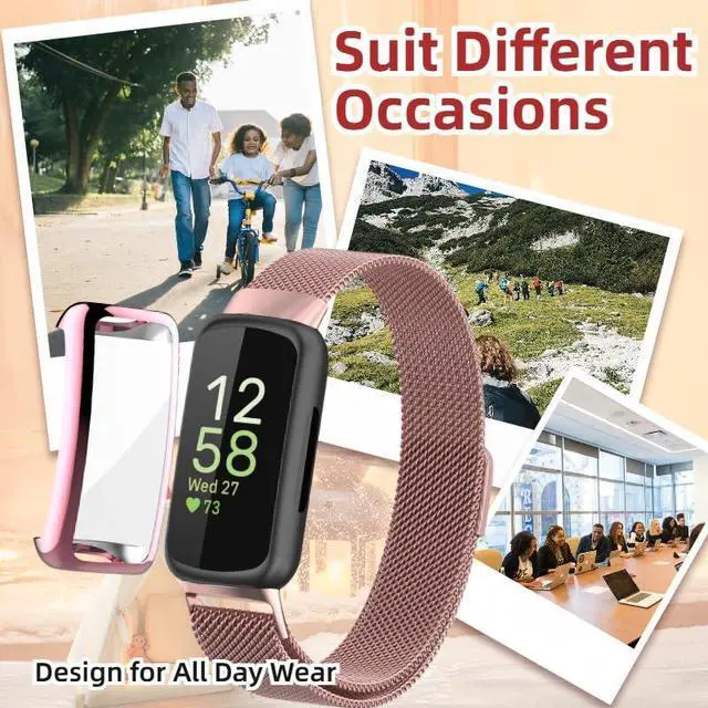 Alt view image 6 of 6 - Compatible for Fitbit Inspire 3 Bands with Case, Metal Braided Strap Magnetic Clasp, Stainless Steel Mesh, Soft TPU Bumper Cover for Men Women