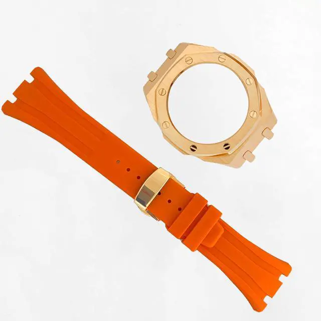 Alt view image 3 of 6 - Ga2100 Band Case Strap Mod Kit,Pink Gold Stainless Steel Metal Case Bezel 9 match Color Silicone Band Strap Parts Compatible With Casio G shock Ga-2100 Ga-2110 GAB-2100